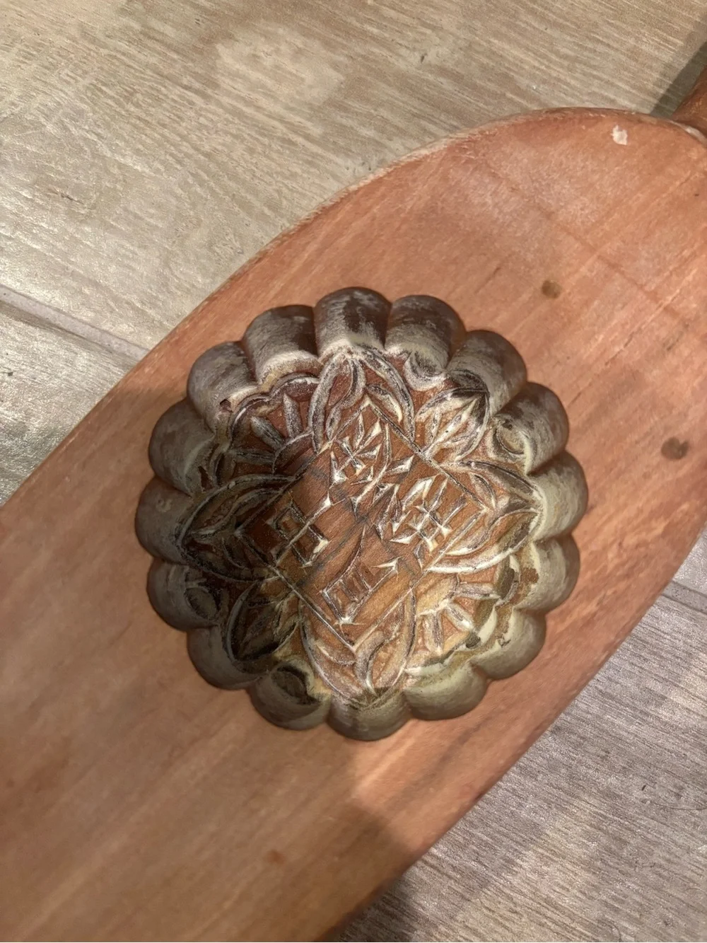 Antique Wood Mid-Autumn Moon Cake Mold Festival Harvest Fall Handcarved